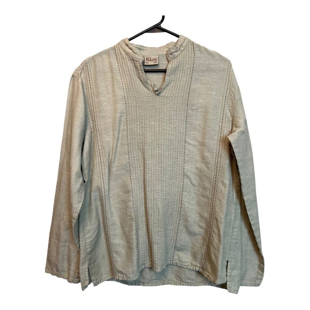 Akkriti Cotton Modal Tunic Blouse Shirt Top Beige Neutral Tan Boho Hippie S